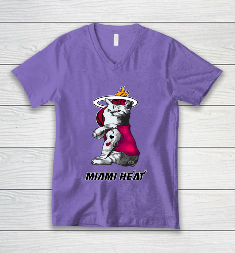 NBA Basketball My Cat Loves Miami Heat V-Neck T-Shirt 8