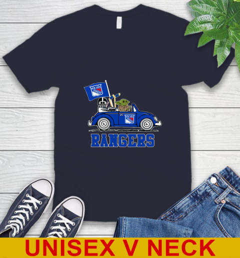 NHL Hockey New York Rangers Darth Vader Baby Yoda Driving Star Wars Shirt V-Neck T-Shirt 3