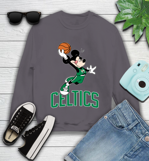 NBA Basketball Boston Celtics Cheerful Mickey Mouse Shirt Youth Sweatshirt 5