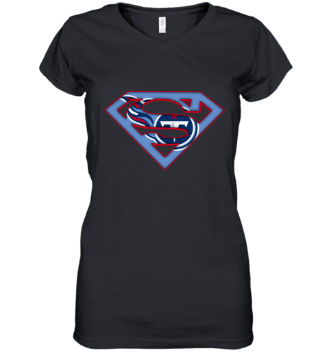 We Are Undefeatable Tennessee Titans x Superman NFL Women's V-Neck T-Shirt