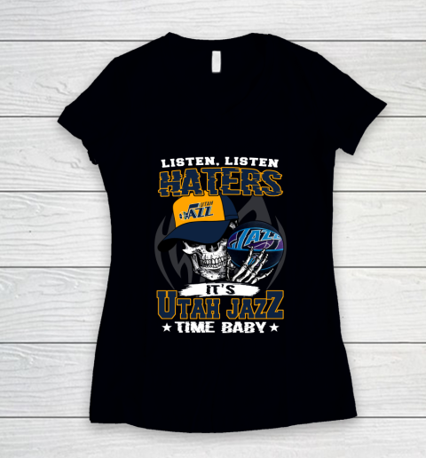 Listen Haters It is JAZZ Time Baby NBA Women's V-Neck T-Shirt