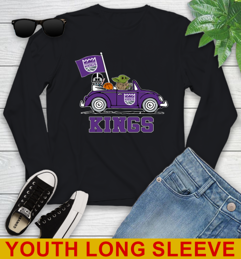 NBA Basketball Sacramento Kings Darth Vader Baby Yoda Driving Star Wars Shirt Youth Long Sleeve 2