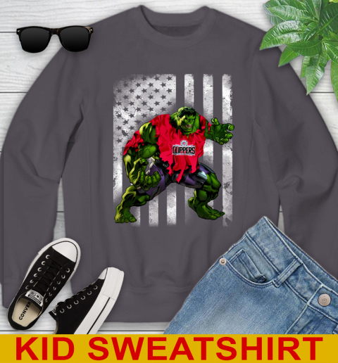 LA Clippers Hulk Marvel Avengers NBA Basketball American Flag Youth Sweatshirt 5