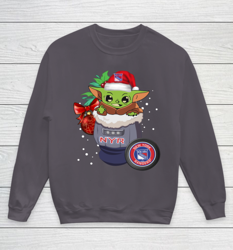 New York Rangers Christmas Baby Yoda Star Wars Funny Happy NHL Youth Sweatshirt 6