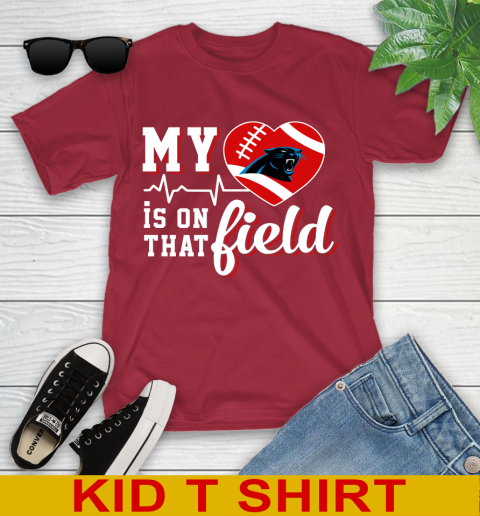 NFL My Heart Is On That Field Football Sports Carolina Panthers Youth T-Shirt 12