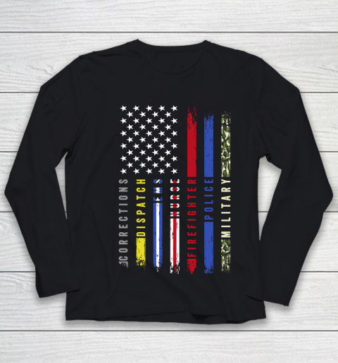 Thin Blue Line First Responders Hero Flag USA Salute Youth Long Sleeve
