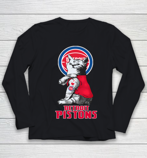 NBA Basketball My Cat Loves Detroit Pistons Youth Long Sleeve