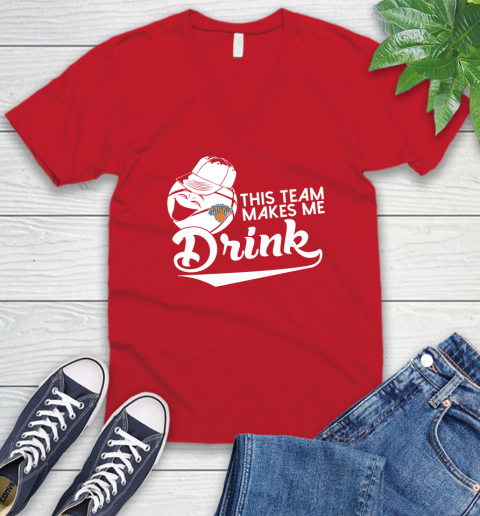 New York Knicks NBA Basketball This Team Makes Me Drink Adoring Fan V-Neck T-Shirt 6