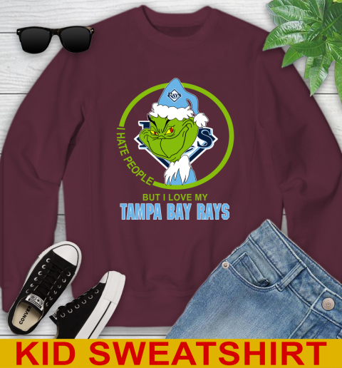 Tampa Bay Rays MLB Christmas Grinch I Hate People But I Love My Favorite Baseball Team Youth Sweatshirt 5