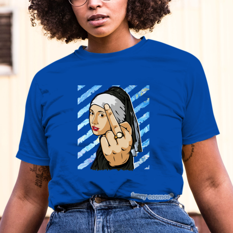 Air Jordan 5 Black Metallic Matching Sneaker Tshirt The girl With The Pearl Earing Middle Finger Black and Blue Jordan Tshirt