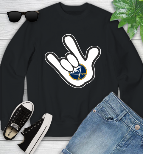 Buffalo Sabres NHL Hockey Mickey Rock Hand Disney Youth Sweatshirt 2