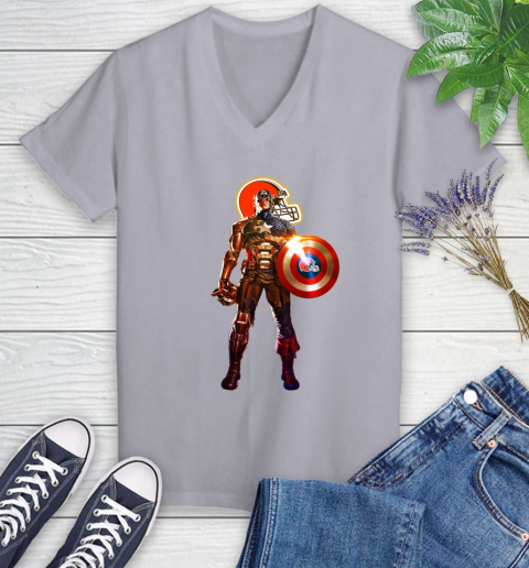 NFL Captain America Marvel Avengers Endgame Football Sports Cleveland Browns Women's V-Neck T-Shirt 4