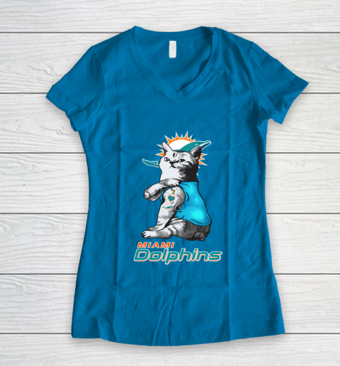 NFL Football My Cat Loves Miami Dolphins Women's V-Neck T-Shirt 5