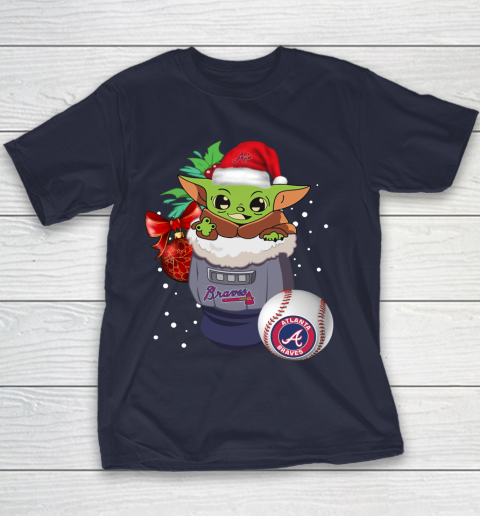 Atlanta Braves Christmas Baby Yoda Star Wars Funny Happy MLB Youth T-Shirt 4