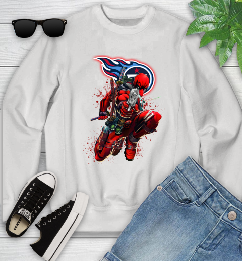 NFL Deadpool Marvel Comics Sports Football Tennessee Titans Youth Sweatshirt