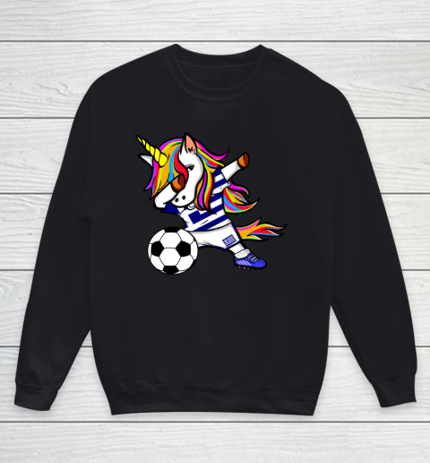 Funny Dabbing Unicorn Greece Football Greek Flag Soccer Youth Sweatshirt