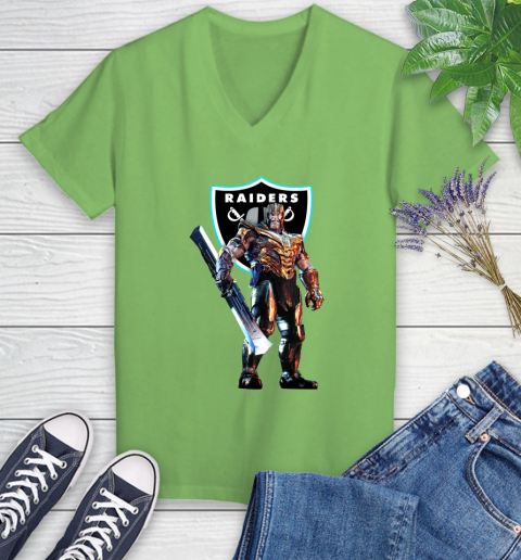 NFL Thanos Gauntlet Avengers Endgame Football Oakland Raiders Women's V-Neck T-Shirt 11