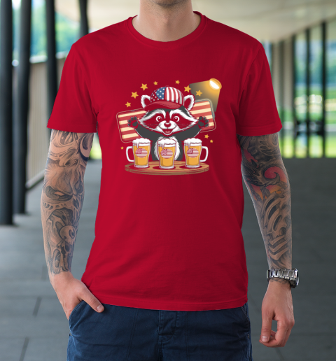 Raccoon red white and brew Funny Independence Day 4th of July T-Shirt 7
