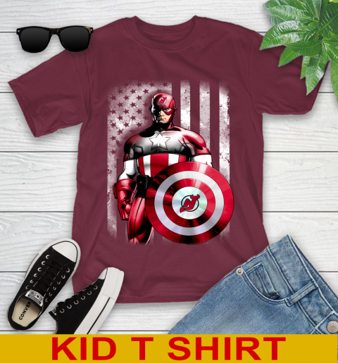 New Jersey Devils NHL Hockey Captain America Marvel Avengers American Flag Shirt Youth T-Shirt 5