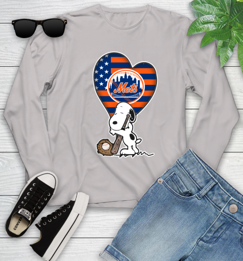 New York Mets MLB Baseball The Peanuts Movie Adorable Snoopy Youth Long Sleeve 12