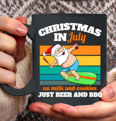 Surfer Santa Beer And BBQ Xmas Party Beach Christmas In July Ceramic Mug 11oz