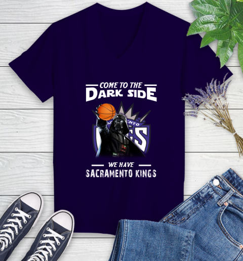 NBA Come To The Dark Side We Have Sacramento Kings Star Wars Darth Vader Basketball Women's V-Neck T-Shirt 3