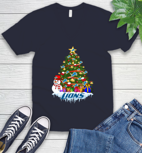Detroit Lions Merry Christmas NFL Football Sports V-Neck T-Shirt 3
