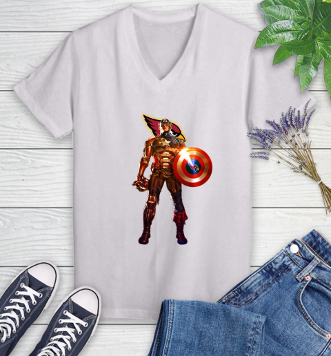 NFL Captain America Marvel Avengers Endgame Football Sports Arizona Cardinals Women's V-Neck T-Shirt