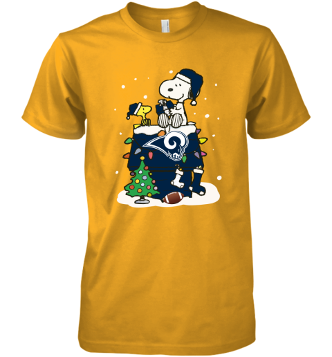 o32b a happy christmas with los angeles rams snoopy premium guys tee 5 front gold