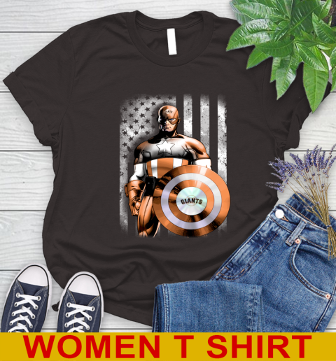 San Francisco Giants MLB Baseball Captain America Marvel Avengers American Flag Shirt Women's T-Shirt 9