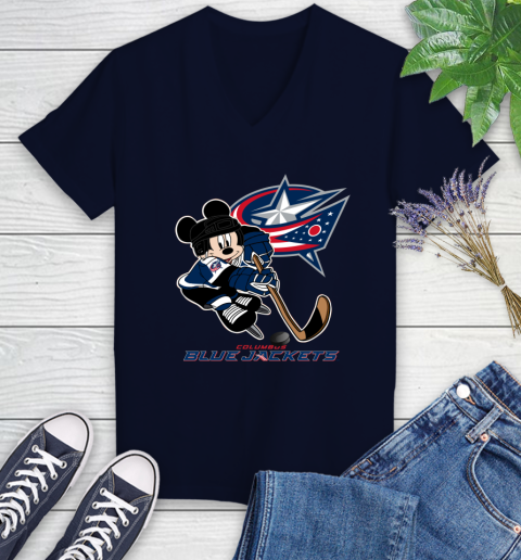 NHL Columbus Blue Jackets Mickey Mouse Disney Hockey T Shirt Women's V-Neck T-Shirt 3
