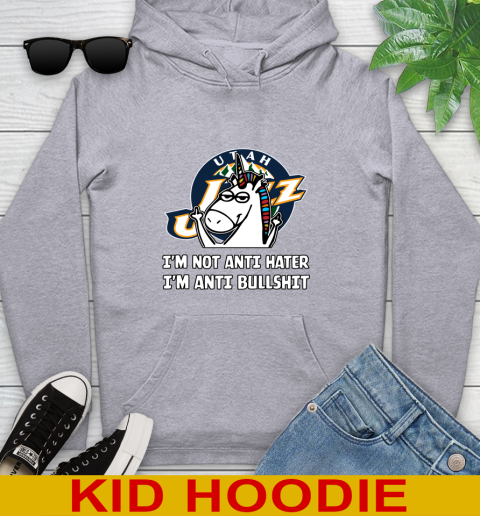 Utah Jazz NBA Basketball Unicorn I'm Not Anti Hater I'm Anti Bullshit Youth Hoodie 6