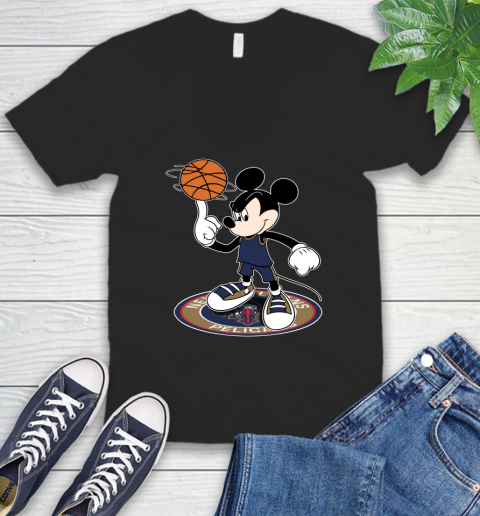 NBA Basketball New Orleans Pelicans Cheerful Mickey Disney Shirt V-Neck T-Shirt