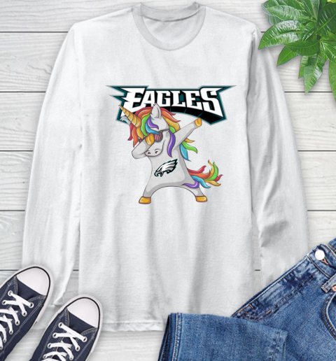 Philadelphia Eagles NFL Football Funny Unicorn Dabbing Sports Long Sleeve T-Shirt