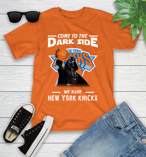 NBA Come To The Dark Side We Have New York Knicks Star Wars Darth Vader Basketball Youth T-Shirt 9