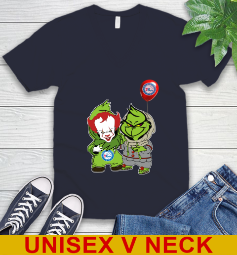 Philadelphia 76ers Baby Pennywise Grinch Christmas NBA Basketball V-Neck T-Shirt 3