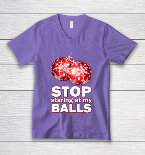 Stop Staring at my Balls Funny Christmas Holiday Pajama V-Neck T-Shirt 8