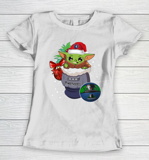 Minnesota Timberwolves Christmas Baby Yoda Star Wars Funny Happy NBA Women's T-Shirt 3