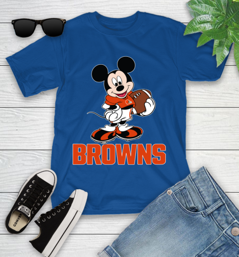 NFL Football Cleveland Browns Cheerful Mickey Mouse Shirt Youth T-Shirt 9