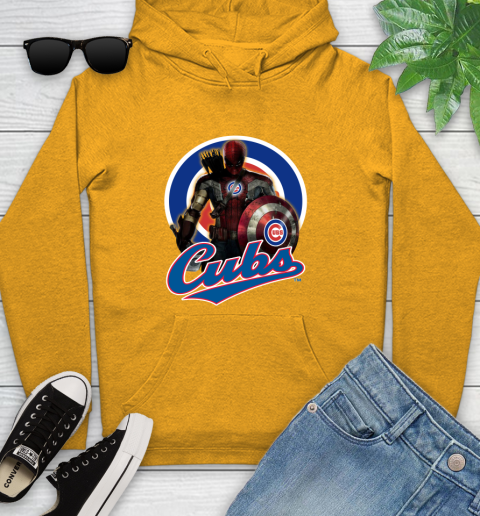 MLB Captain America Thor Spider Man Hawkeye Avengers Endgame Baseball Chicago Cubs Youth Hoodie 3