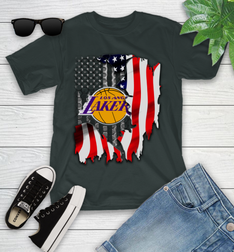 Los Angeles Lakers NBA Basketball American Flag Youth T-Shirt 6