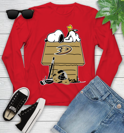 Anaheim Ducks NHL Hockey Snoopy Woodstock The Peanuts Movie Youth Long Sleeve 11