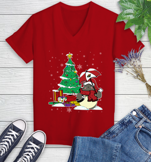 Minnesota Wild NHL Hockey Cute Tonari No Totoro Christmas Sports Women's V-Neck T-Shirt 11