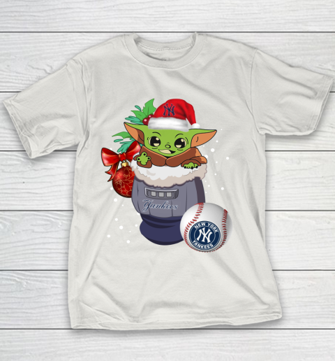 New York Yankees Christmas Baby Yoda Star Wars Funny Happy MLB Youth T-Shirt 11