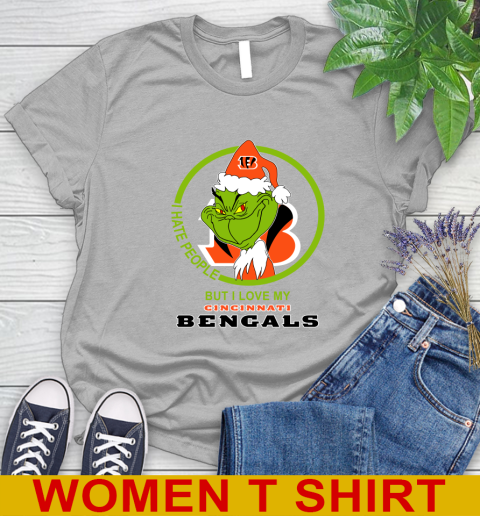 Cincinnati Bengals NFL Christmas Grinch I Hate People But I Love My Favorite Football Team Women's T-Shirt 5