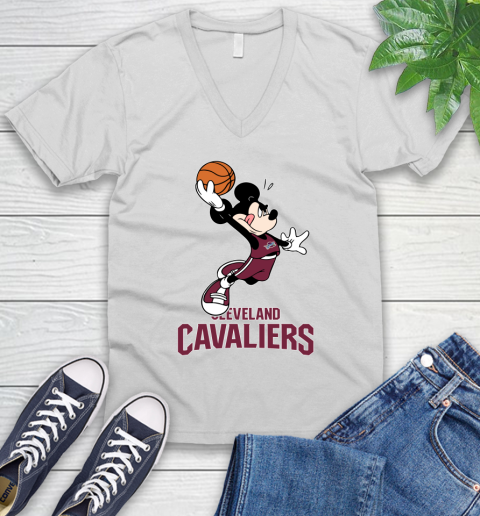 NBA Basketball Cleveland Cavaliers Cheerful Mickey Mouse Shirt V-Neck T-Shirt - Image 3