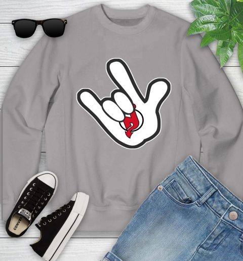 New Jersey Devils NHL Hockey Mickey Rock Hand Disney Youth Sweatshirt 4