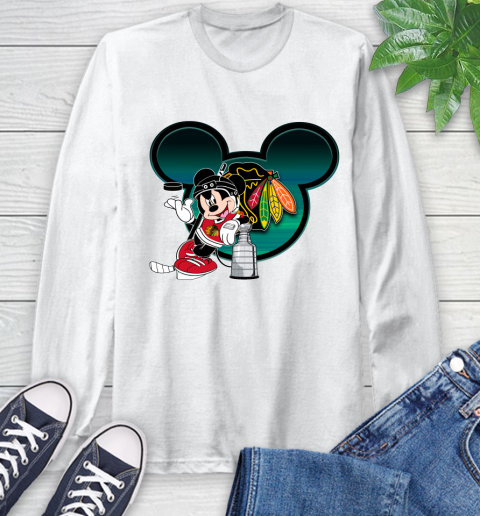 NHL Chicago Blackhawks Stanley Cup Mickey Mouse Disney Hockey T Shirt Long Sleeve T-Shirt
