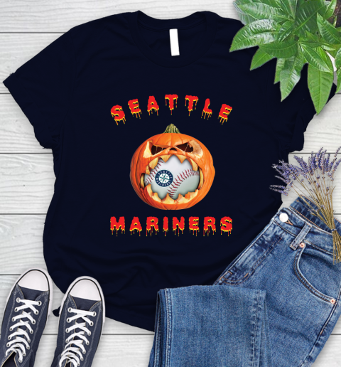 MLB Seattle Mariners Halloween Pumpkin Baseball Sports Women's T-Shirt 4 MLB Seattle Mariners Halloween Pumpkin Baseball Sports Women's T-Shirt - Image 4