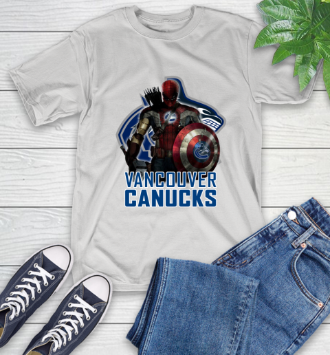 NHL Captain America Thor Spider Man Hawkeye Avengers Endgame Hockey Vancouver Canucks T-Shirt